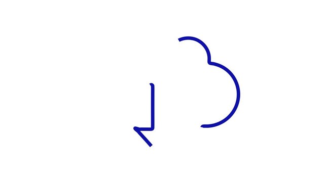 Blue Cloud Download Outline Icon Animation Line Drawing Reveal and Outro Repeated Cycle Loop - Transparent Background Alpha Channel Included
