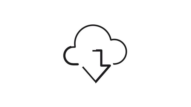 Black Cloud Download Outline Icon Animation Line Drawing Reveal and Outro Repeated Cycle Loop - Transparent Background Alpha Channel Included