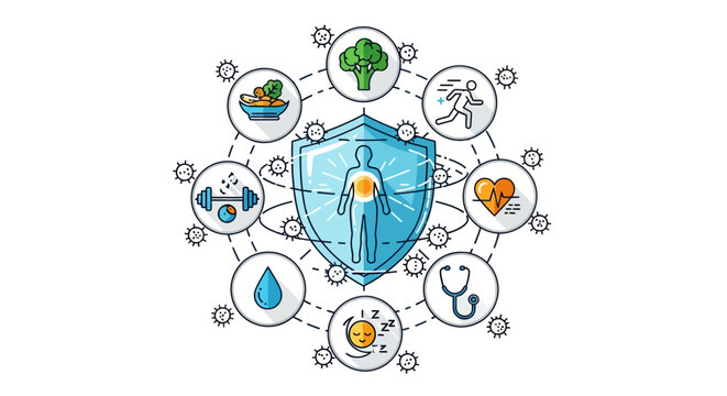 Human Immune System Defense Concept - Health & Wellness Icons