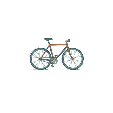 Vintage Sketched Fixie Bicycle Featuring Copper Orange Frame, Dark Teal Wheels, Black Saddle And Detailed Chainring, Perfect For Urban Cycling And Retro Bike Branding Vector Illustration