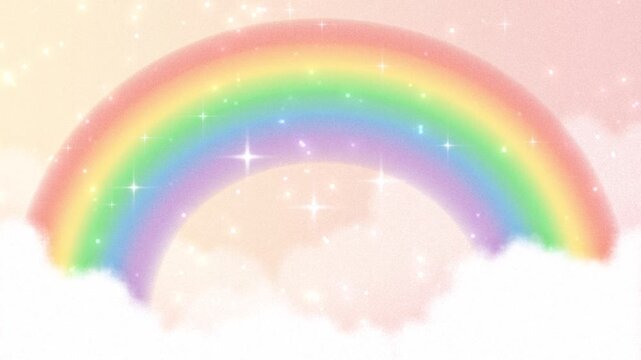 dreamy pastel background with rainbow and sparkling stars animation in the cloudy sky