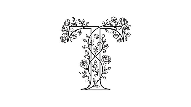 Decorative letter t with floral vine design