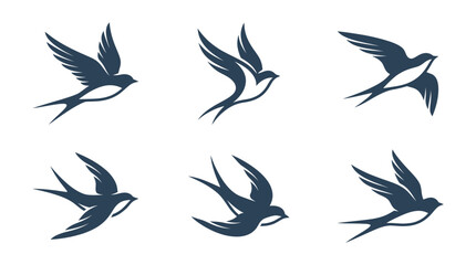 Minimalist blue swallow bird silhouettes in flight. © bahriri
