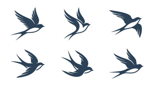 Minimalist blue swallow bird silhouettes in flight.