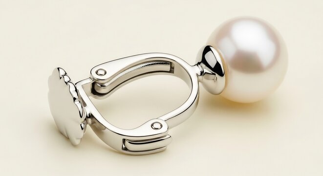 Elegant Pearl Clip On Earring Resting on Soft Neutral Background