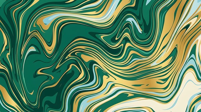 Emerald green and gold fluid marble abstract background texture
