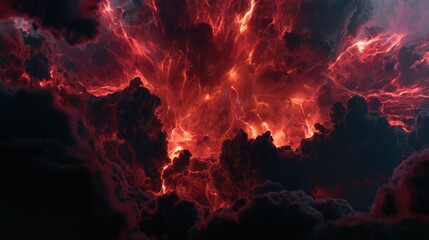 Fototapeta premium Explosive Energy in Fiery Clouds: A Stunning Visual of Nature's Raw Power