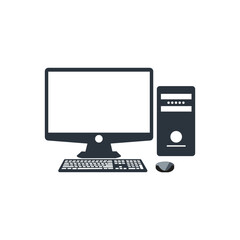 Fototapeta premium Desktop Computer Setup with Monitor Keyboard and Tower on White Background