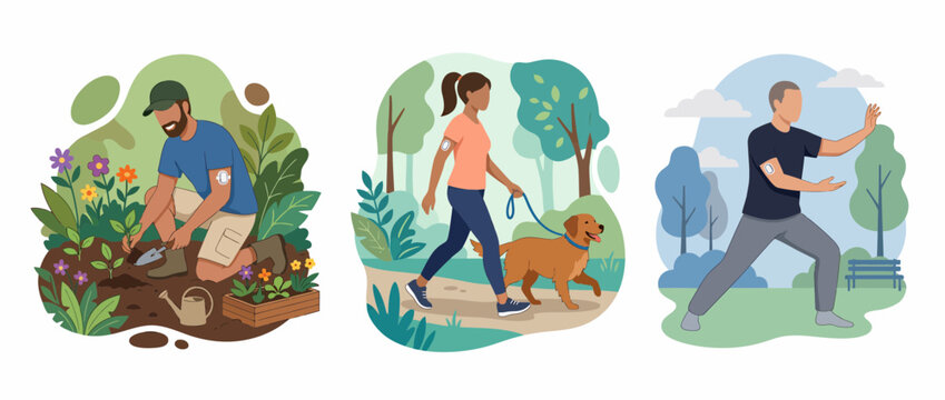 Active People Wearing Smart CGM Glucose Sensors for Wellness Activities