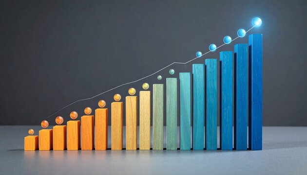 Glowing 3D bar chart symbolizing growth and progress