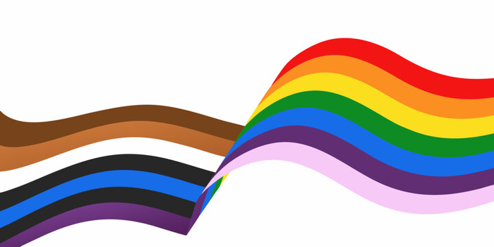 Waving rainbow and progress pride flags colorful vector illustration on white background