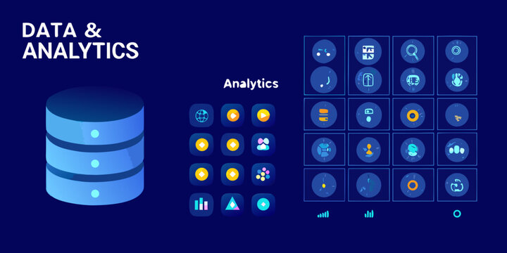 Database Cylinder Icon Set Flat Vector Illustration On Dark Blue