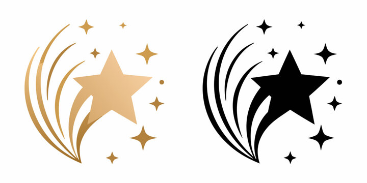 Shooting Star Icons With Trails Gold And Black Vector Illustration