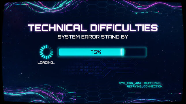 Technical difficulties system error screen with loading bar