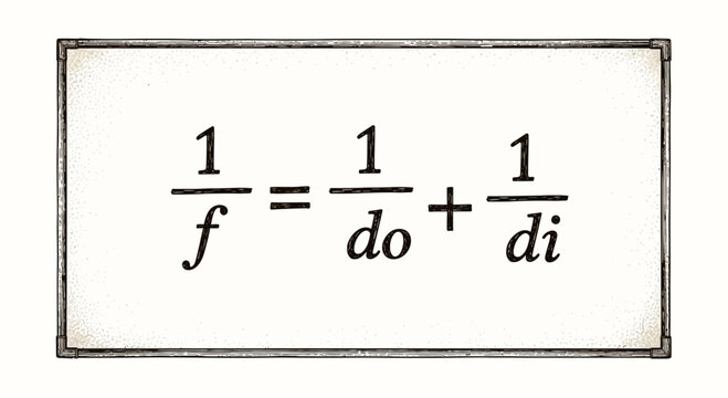 Thin Lens Equation Formula on Whiteboard - Optics and Physics Concept