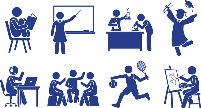 Education and Learning Silhouette Bundle Featuring Reading Teaching Science Graduation Technology Sports and Creative Arts