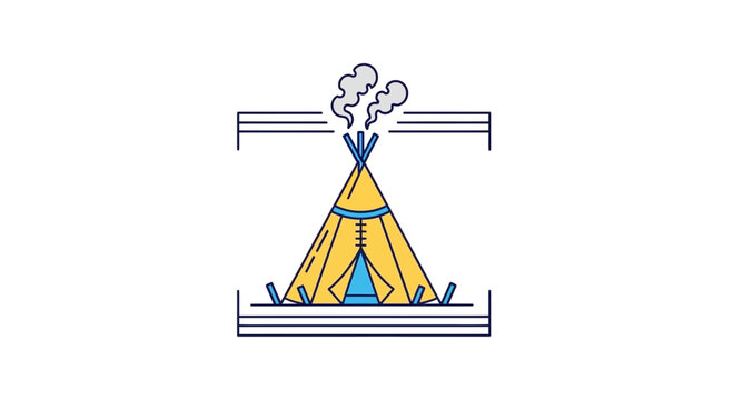 Tipi Tent with Smoke, Native American Dwelling Icon, Indigenous Culture Symbol