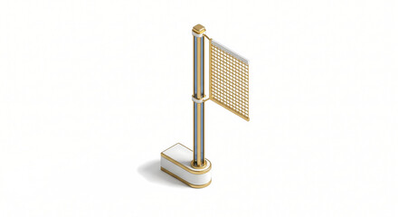 Obraz premium Badminton Net Post, 3D Isometric Tall Slender Tournament Pillar in Structural Victory Gold Metal.