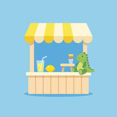 Obraz premium A small wooden lemonade stand with a cute green toy dinosaur