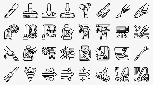 Professional car interior cleaning service symbol with auto vacuum detailing equipment monochrome for business and marketing