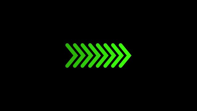 Green swipe up pointing solid arrow icon. Motion graphics of road signs concept. Up direction animated arrow on black background 4k video animation.