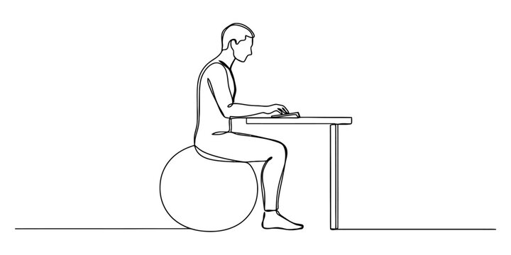 Man sitting on fitness ball working at a desk