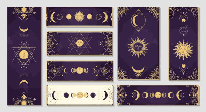 Celestial Phases, Sun, Moon, Stars, Mystical Tarot Borders Background