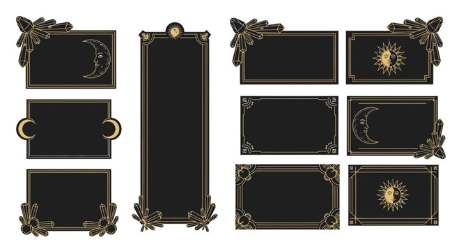 Celestial Frames, Sun Moon Crystals, Dark Background, Ornate Borders