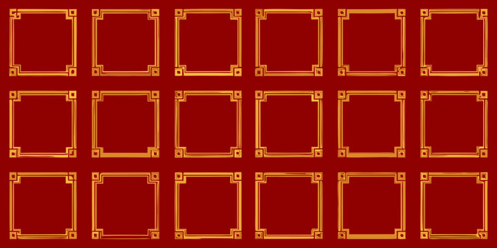 Rectangular Frames With Ornamental Details Red Background Vector Illustration