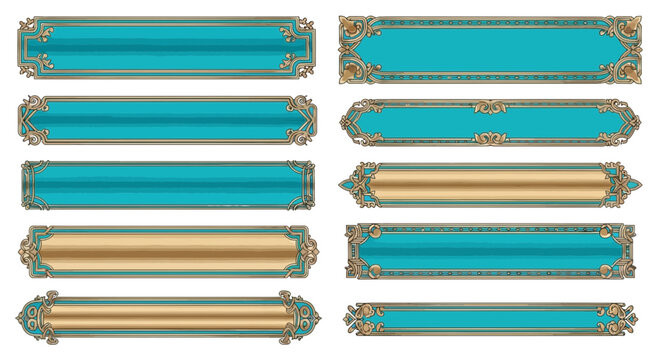 Ornate Turquoise and Gold Banners, Decorative Labels, Elegant Frames Collection