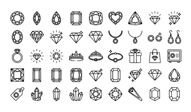 Minimal diamond outline icon vector collection with editable gemstone symbols