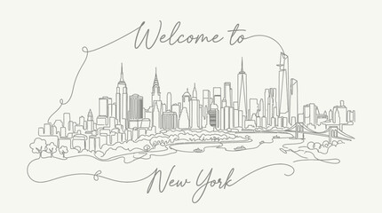Fototapeta premium New York City Skyline Continuous Line Art Illustration