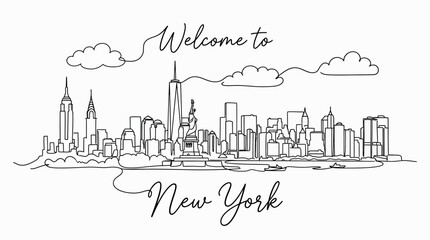 Fototapeta premium New York City Skyline Continuous Line Art