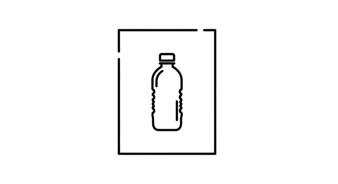 Simple Line Art Icon of a Plastic Water Bottle Inside a Square Frame