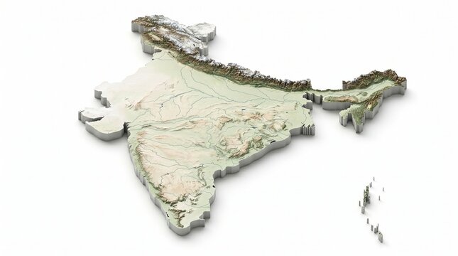 Three dimensional topographic map of india with terrain details