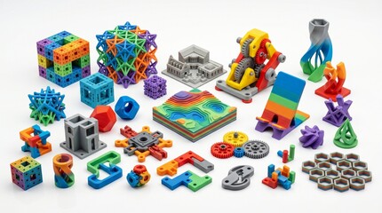 Naklejka premium Collection of colorful 3d printed objects