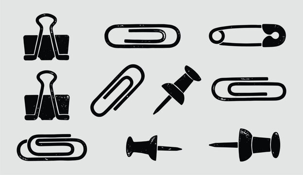Black and white office stationery set icons