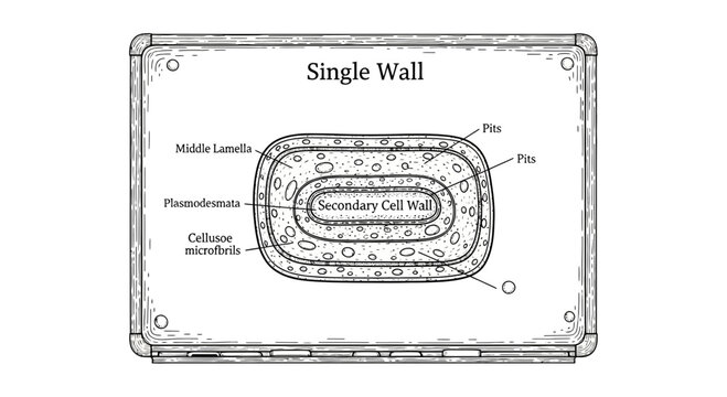 Plant Cell Wall Structure Diagram: Secondary Wall, Middle Lamella, Plasmodesmata