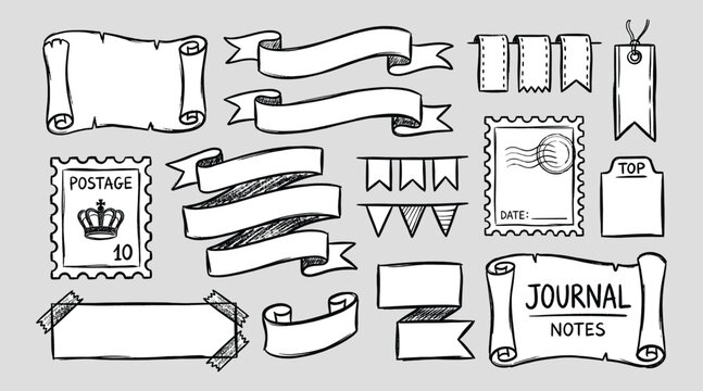 Black and white stationery decorative elements set