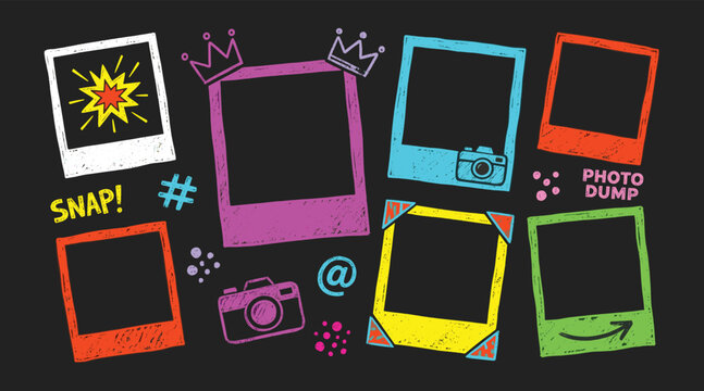 Colorful polaroid camera photos with snap effect