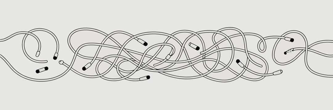 Gray Tangled Cables with Black Dots on Light Gray Background