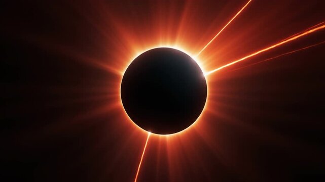 Cinematic total solar eclipse with glowing red corona animation