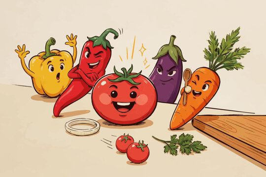Vegetables Smiling on Kitchen Counter
