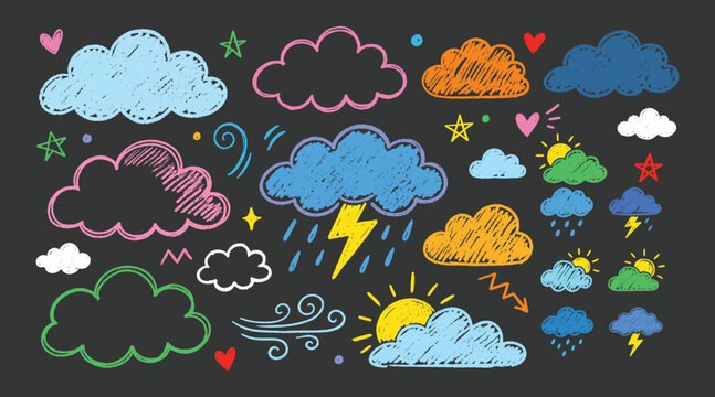 Colorful weather icons set with clouds and symbols