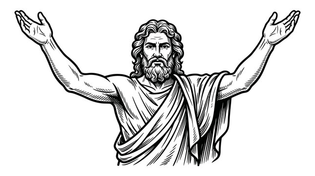 Religious Figure with Outstretched Arms in Traditional Robes.