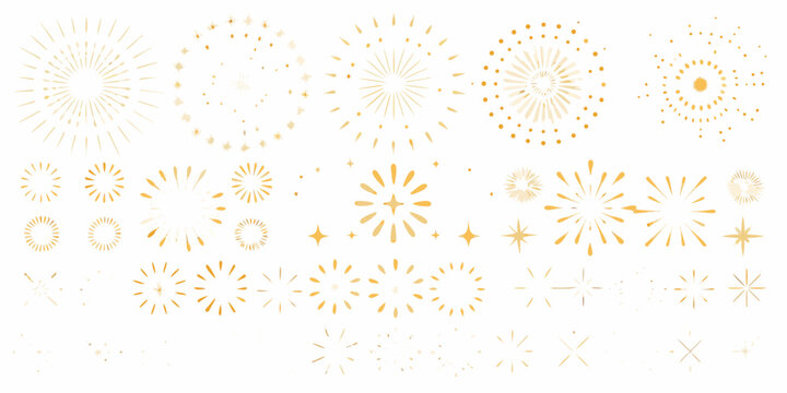 Golden firework burst collection a vector illustration with radial patterns on a white background