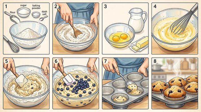 Step by step guide to baking homemade blueberry muffins