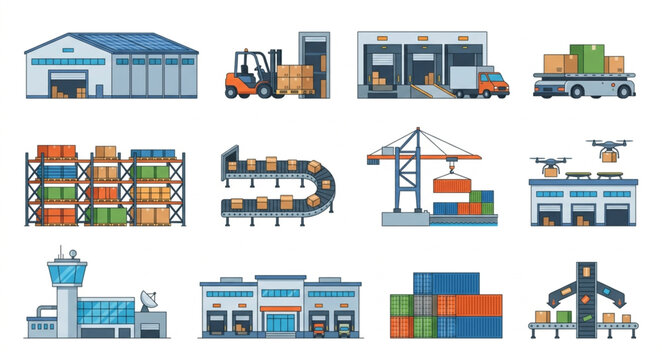 Logistics and Warehouse Equipment Illustration.
