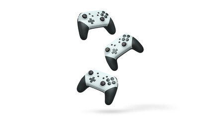 Wireless gaming controllers flying in air isolated on white background, symbolizing gaming technology concept © Vasyl Onyskiv