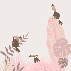 Pastel pink tropical toucan border, beige design, beige design © Rawpixel.com